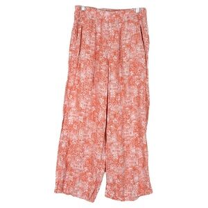 Nwot Cynthia Rowley Pink Village Print Linen Pant Small Pull On Stretch Wide Leg
